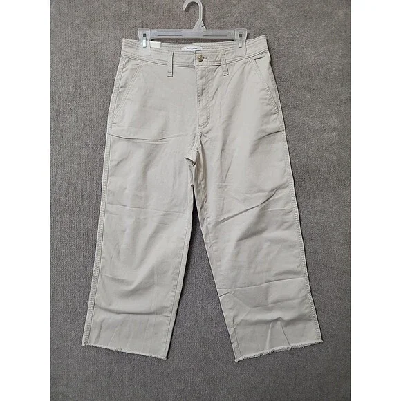 Banana Republic Wide-Leg High-Rise Cropped Chino Pants Women 8 Twine Raw Hem NEW - Picture 3 of 13